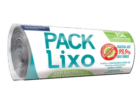 PACK LIXO ANTI COVID 015 LITROS CINZA 39X58 RL 60 UN