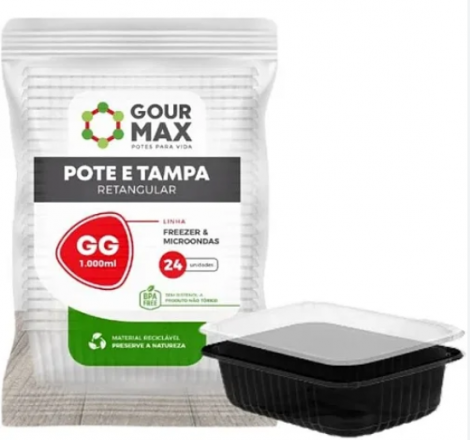 GOURMAX - KIT 1000ML RETANGULAR PRETO GG - CX.6X24UN